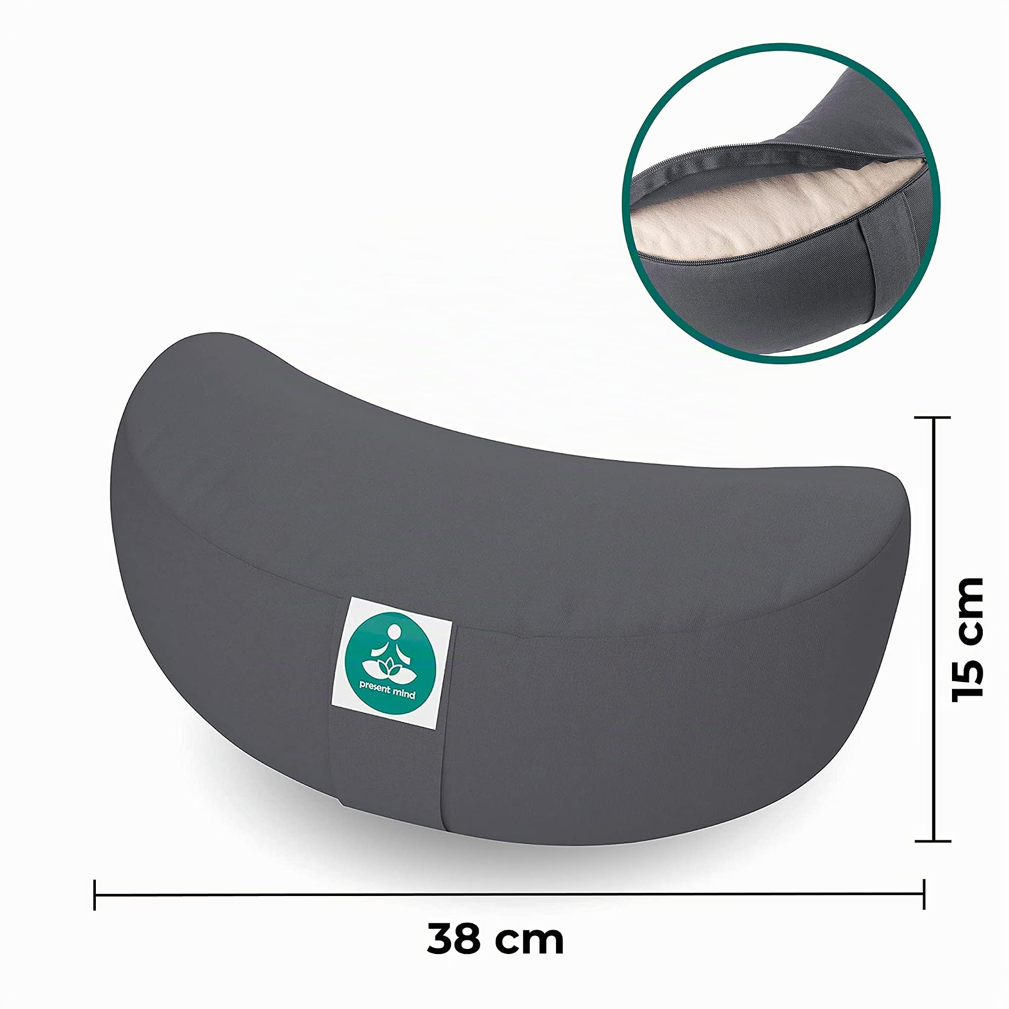 Cojín de Meditación y Yoga Media Luna – Funda de algodón Lavable
