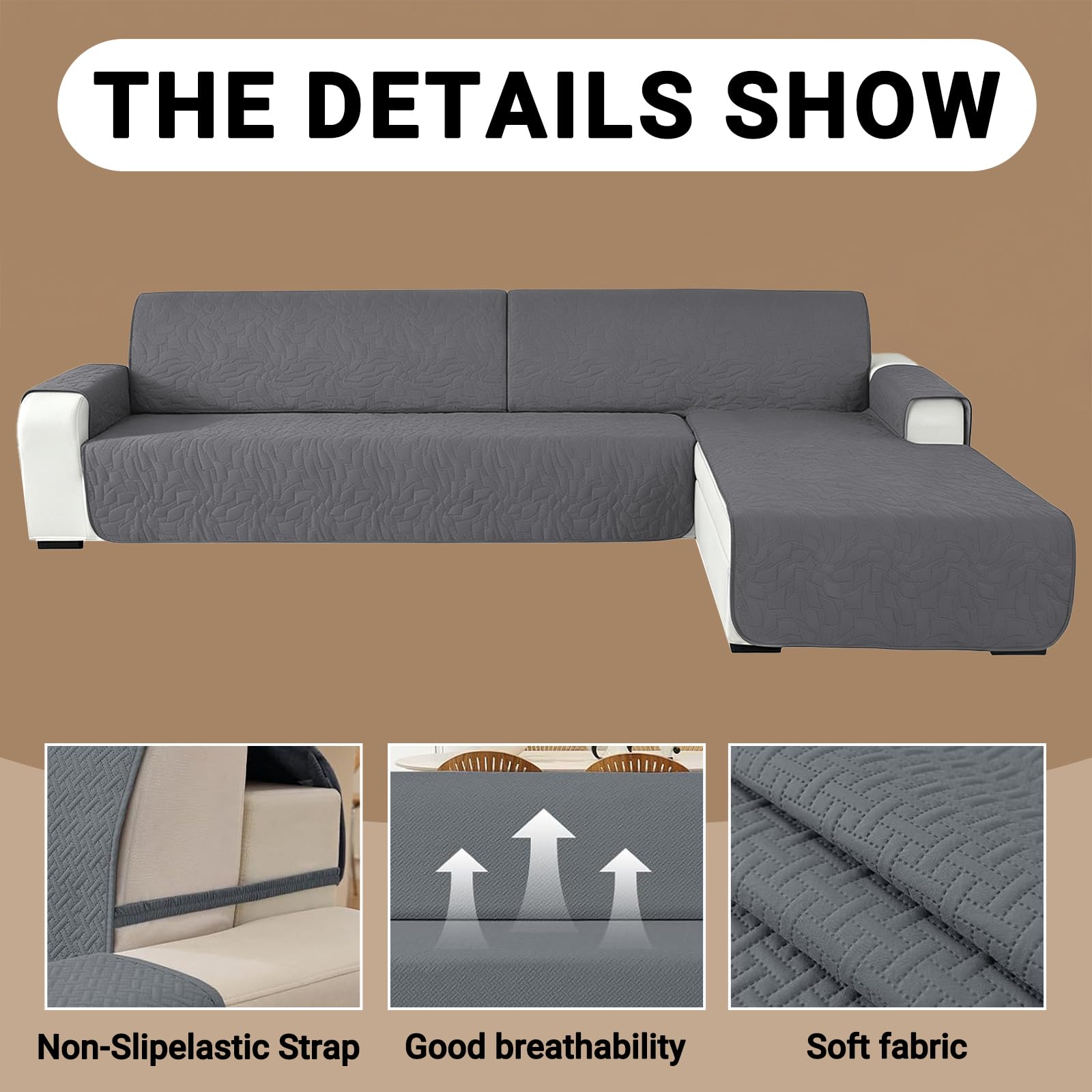 Sofabezug für Ecksofa, L-Form, 3 Sitzer, Wasserdicht, rutschfest, Universal, Reversibel, mit Armlehne, Waschbar, für Hund und Katze (Beige)
