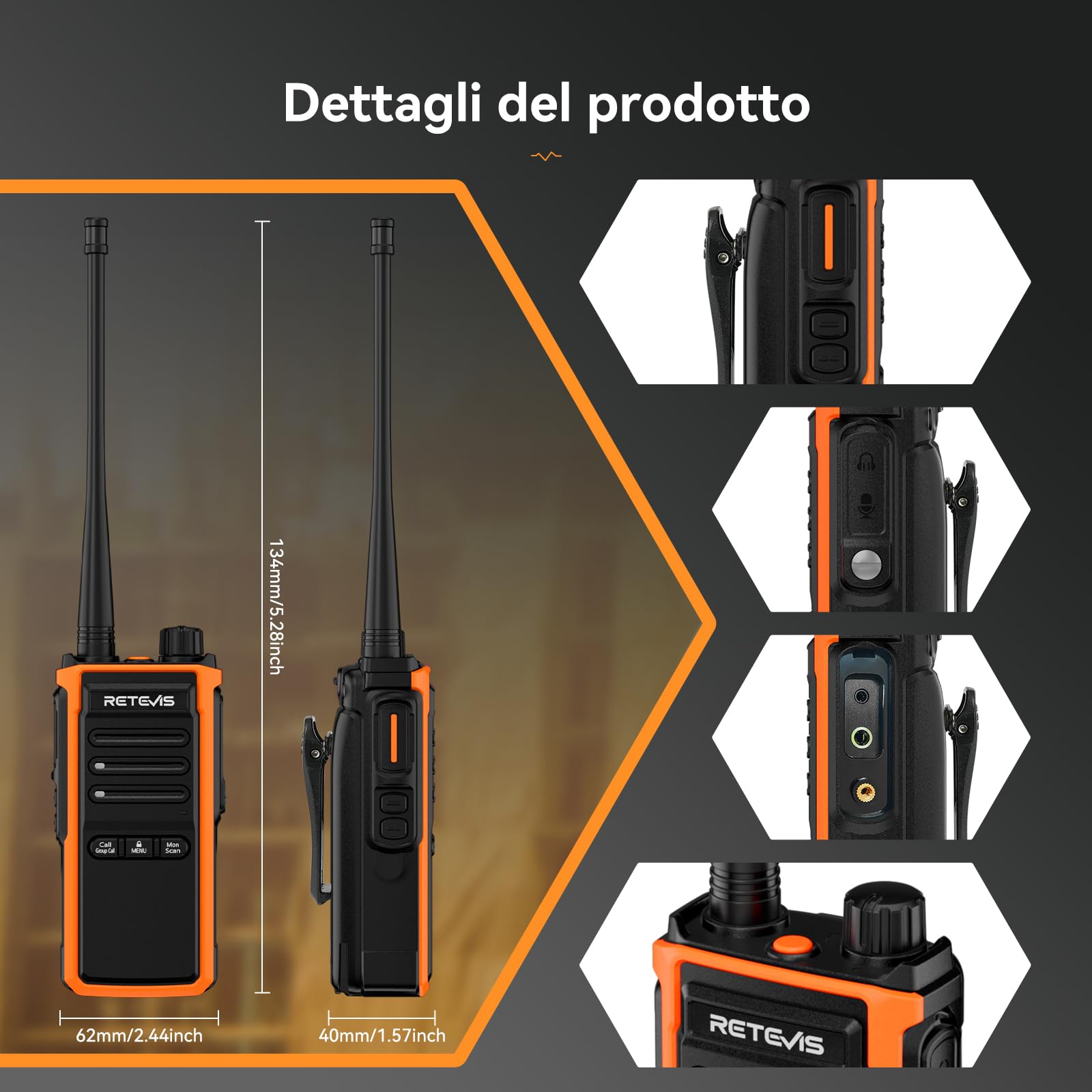 Retevis C65B Walkie Talkie Impermeabile, Ricetrasmittenti Professionale a Lungo Raggio, Impieghi Gravosi, Allarme di Emergenza Woki Toki per Salvataggio Esterno, Costruzione (2 Pacchetto)