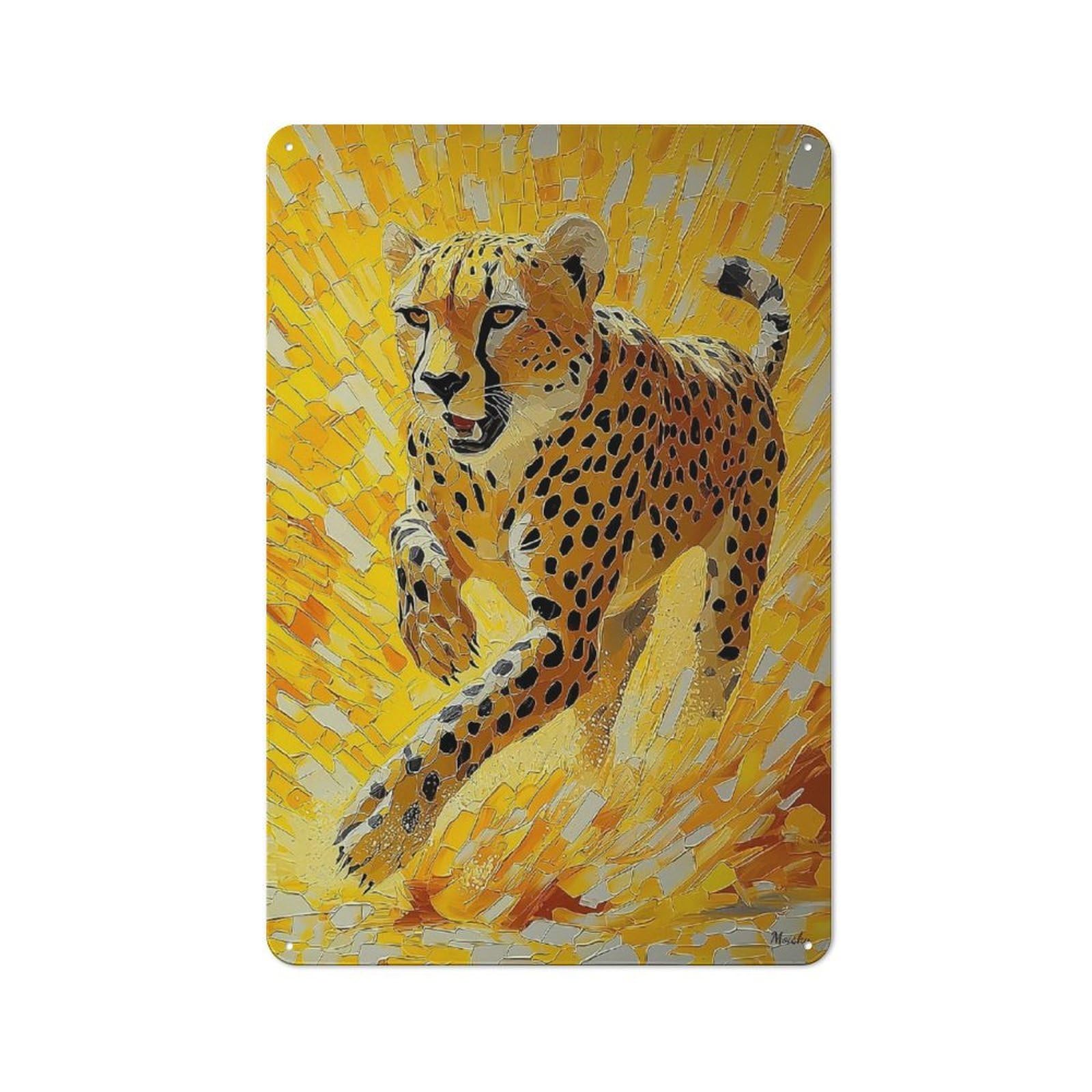 Junmoney Impasto Cheetah Running – Bold Brushstroke Ar Metal Wall Art Sign With T Design 30X20cm, Urban Industrial Wall Decor For Workspace, Cafe, Hallway Or Garage