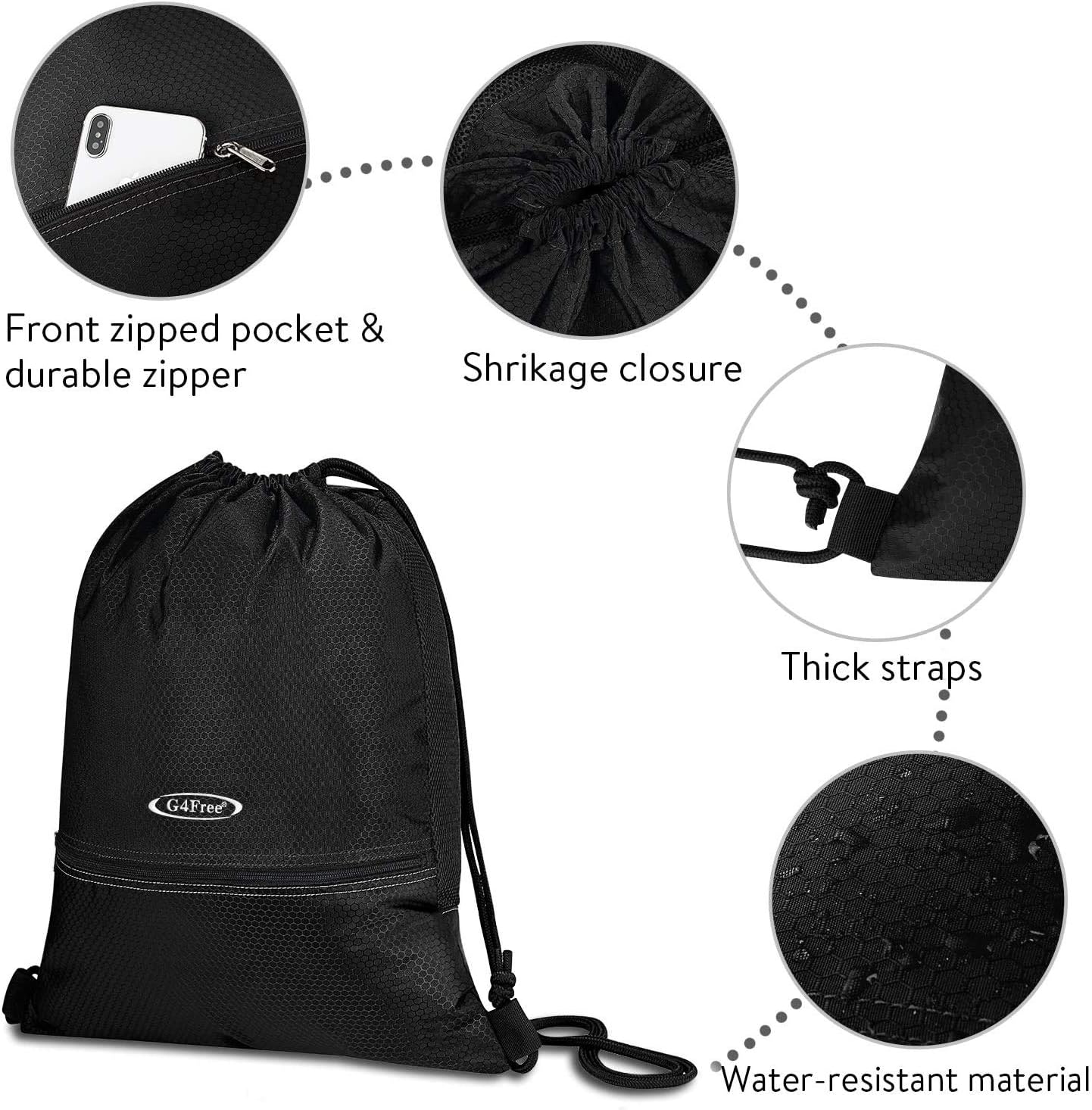 G4Free 15L Drawstring Backpack 15L&20L Cinch Bag String Backpack Gym Bag for Men Women Nylon