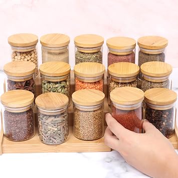 15 Pack 150ml Glass Storage Jars with Bamboo Lids