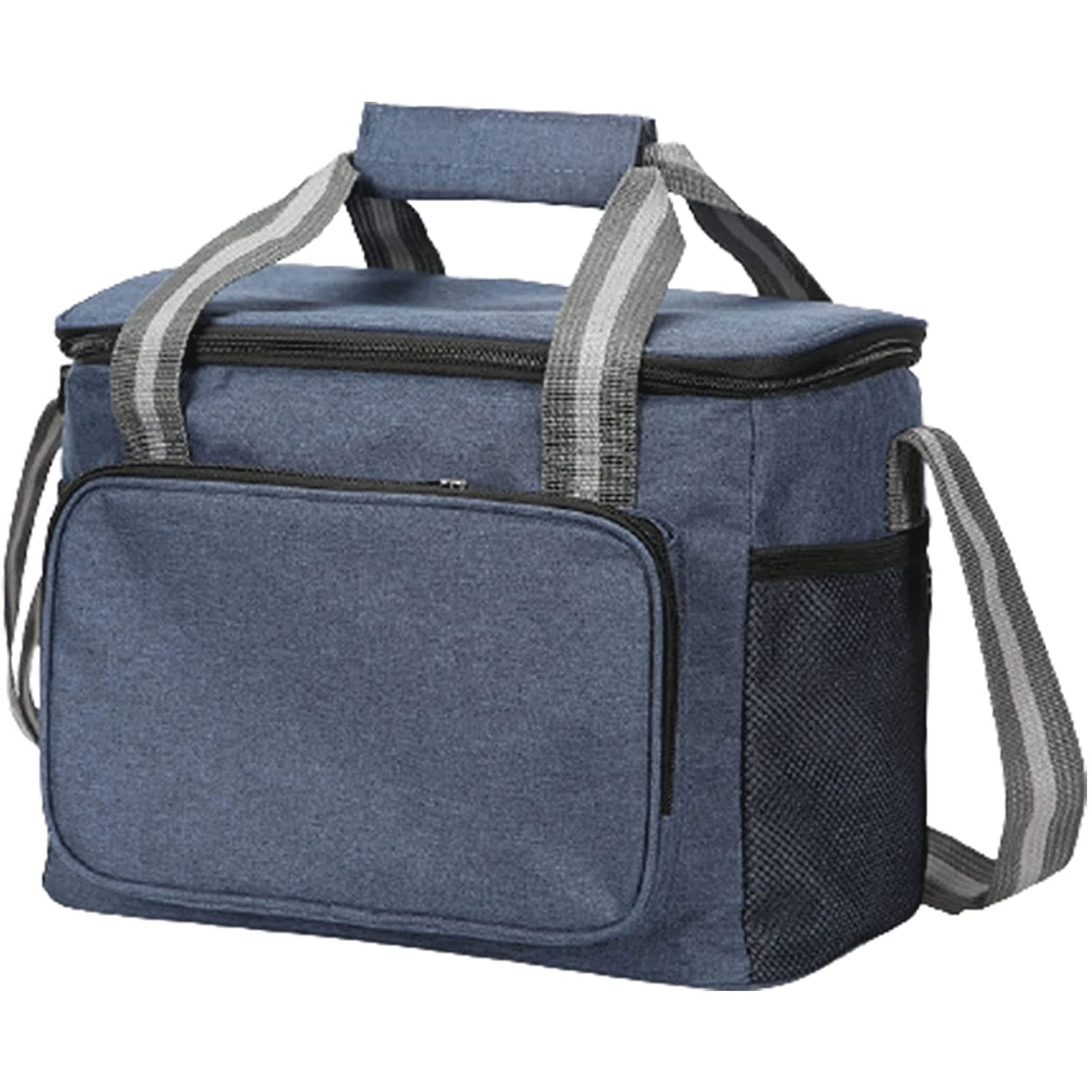 Bolsa de almuerzo plegable con aislamiento, ligera, portátil, bolsa de almuerzo reutilizable con correa ajustable para el hombro, 2 bolsillos laterales de malla para viajes de camping en la playa