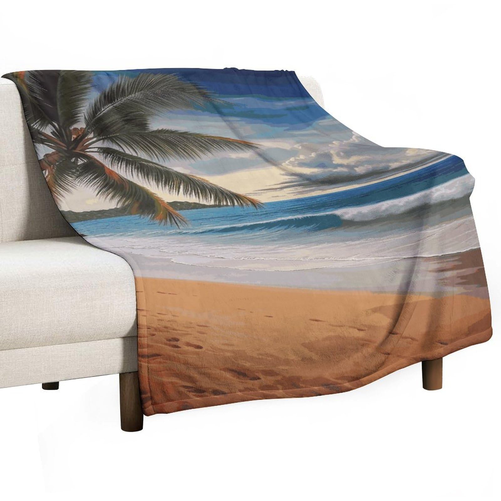 Couverture polaire canapé super douce plaid léger motif plage