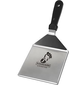 The Sasquash - Mammoth Smash Burger Spatula - Professional Grade Extra Wide Hamburger Turner - Heavy Duty 6 x 5.5 Inch, One Pound Knife Grade Stainless Steel, Blackstone BBQ Griddle and Grill Tool