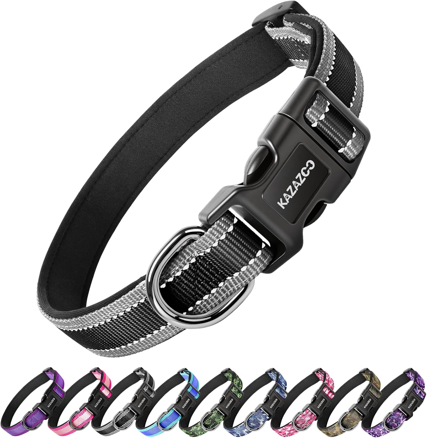 Collar Reflectivo Kazazoo para Perros Medianos, Nailon Acolchado