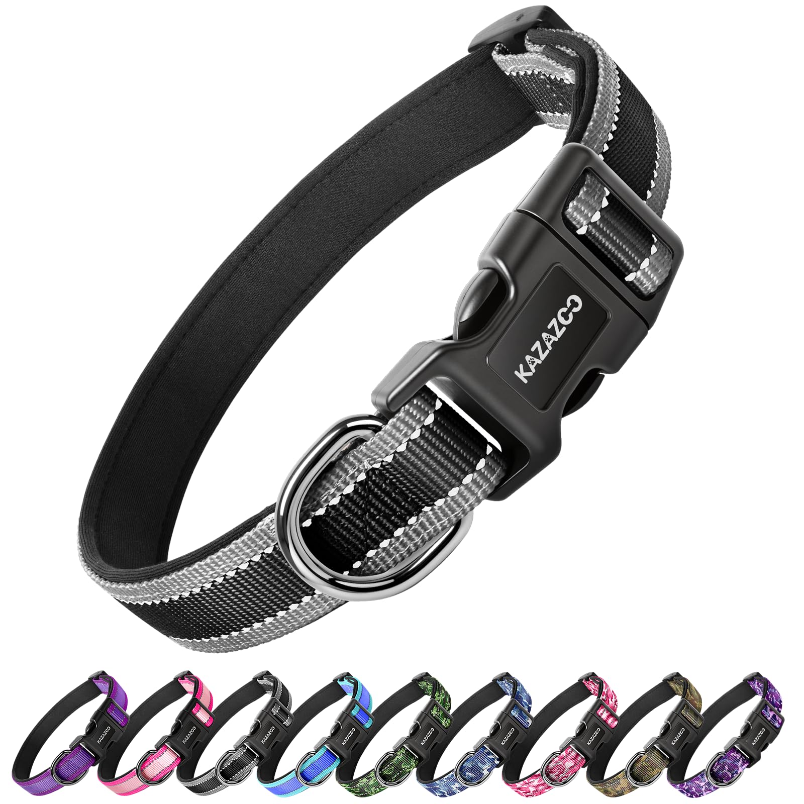 Collier réfléchissant pour chien anti-traction grand chien rembourré nylon