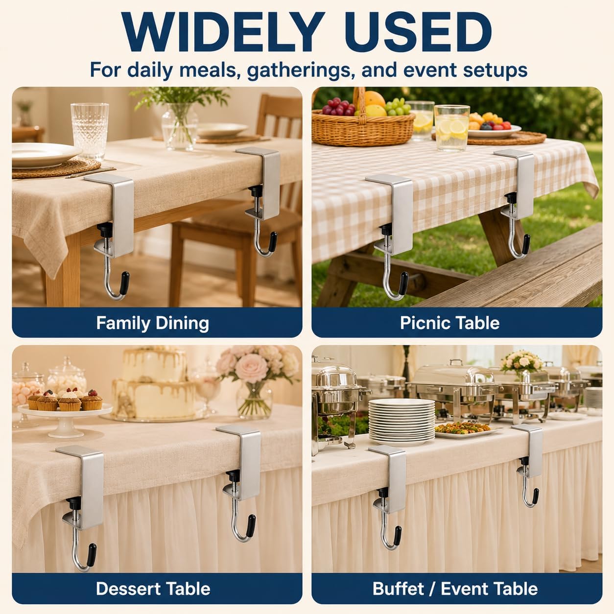 36 Pack Metal Tablecloth Clips with Hooks, Adjustable Holders image 5