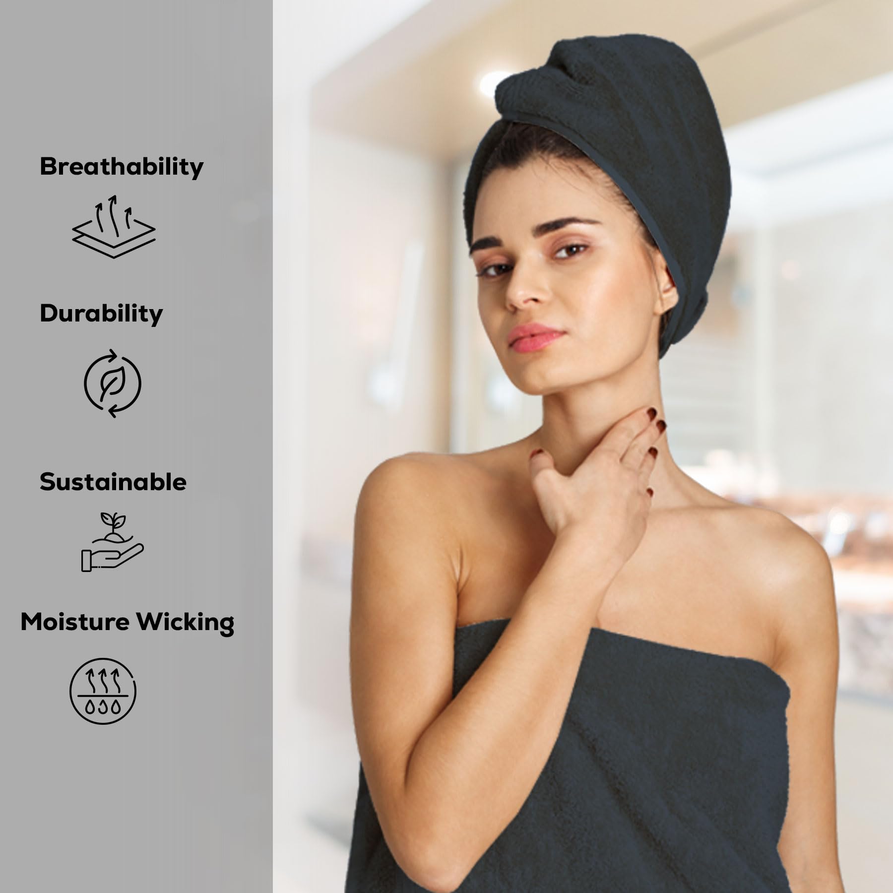 GOLD TEXTILES Premium Bath Towel Set (Pack of 4,27 x 54) 100% Ring-Spun Cotton Towels for Hotel, Spa, Soft and Absorbent (27 x 54, Grey - 4 Pcs)