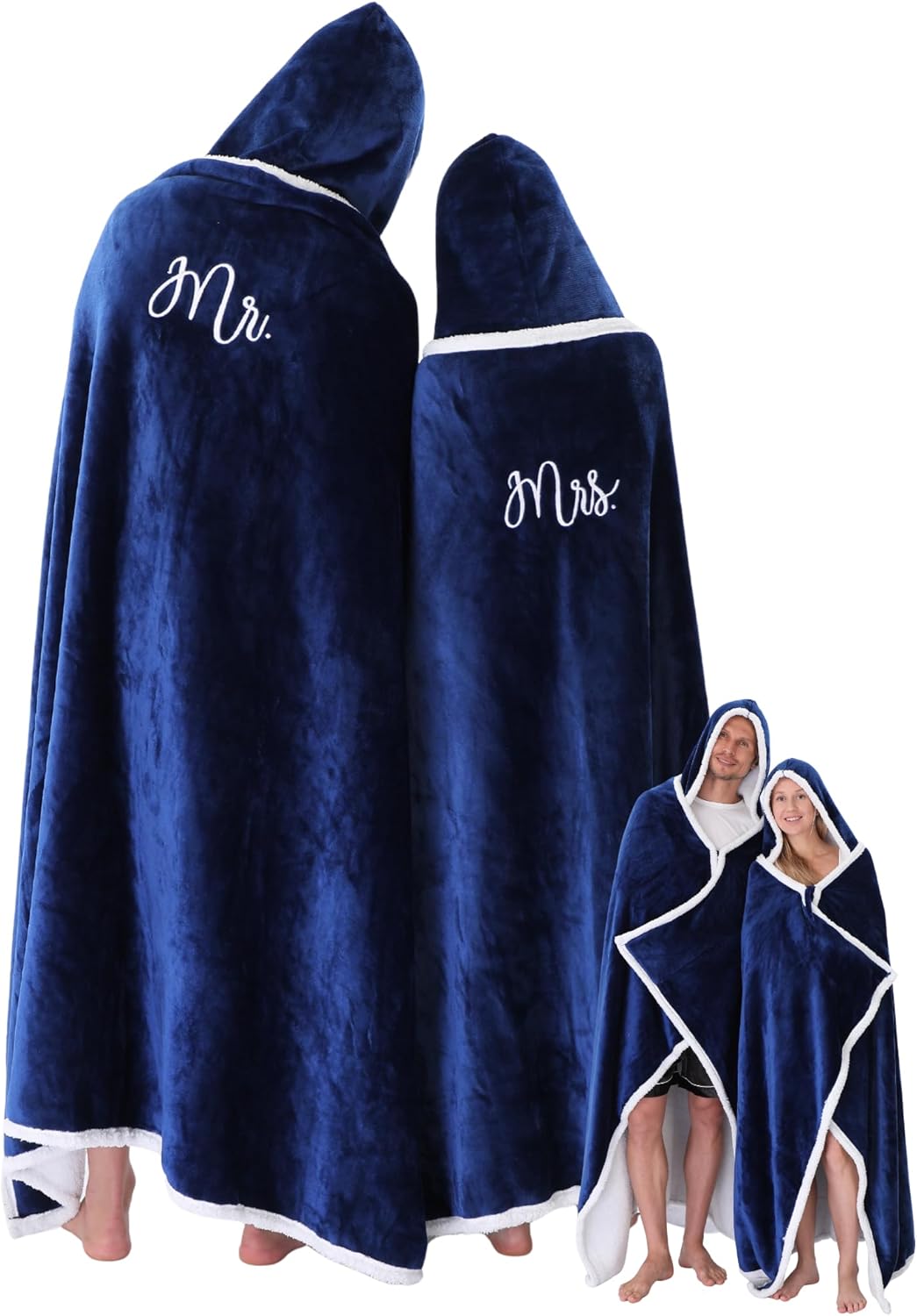 2 Pcs His and Hers Valentine's Day Gifts Wearable Blankets for Couples Embroidered Blanket Romantic Warm Couples Gifts for Valentine's