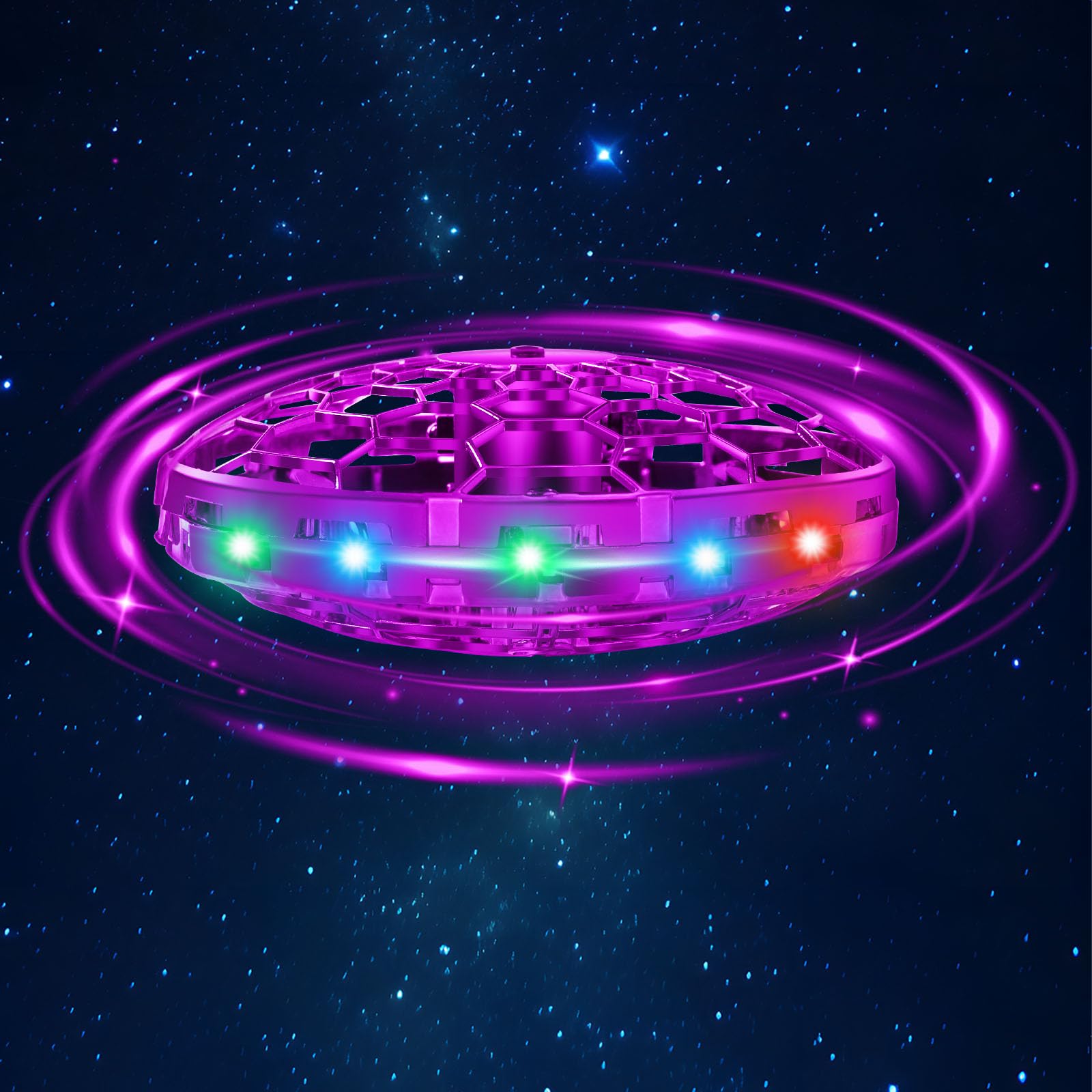 Hand Operated Flying Toy Drone for Kids, 360° Hands Free Motion Sensors Mini Drone with Cool LED Lights, Easy Indoor Small UFO Toy Flying Ball Drone for 6 7 8 9 10+ Year Old Boys and Girls (Pink)