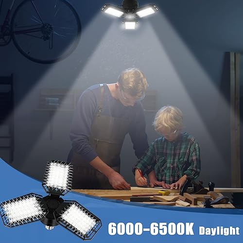 Miniatura 6 de Aoretic Paquete de 1 bombilla LED para garaje, 80 W, 8000 lm 6500 K, luz LED de tienda con 3 paneles deformables, luz de granero de sótano, luces de