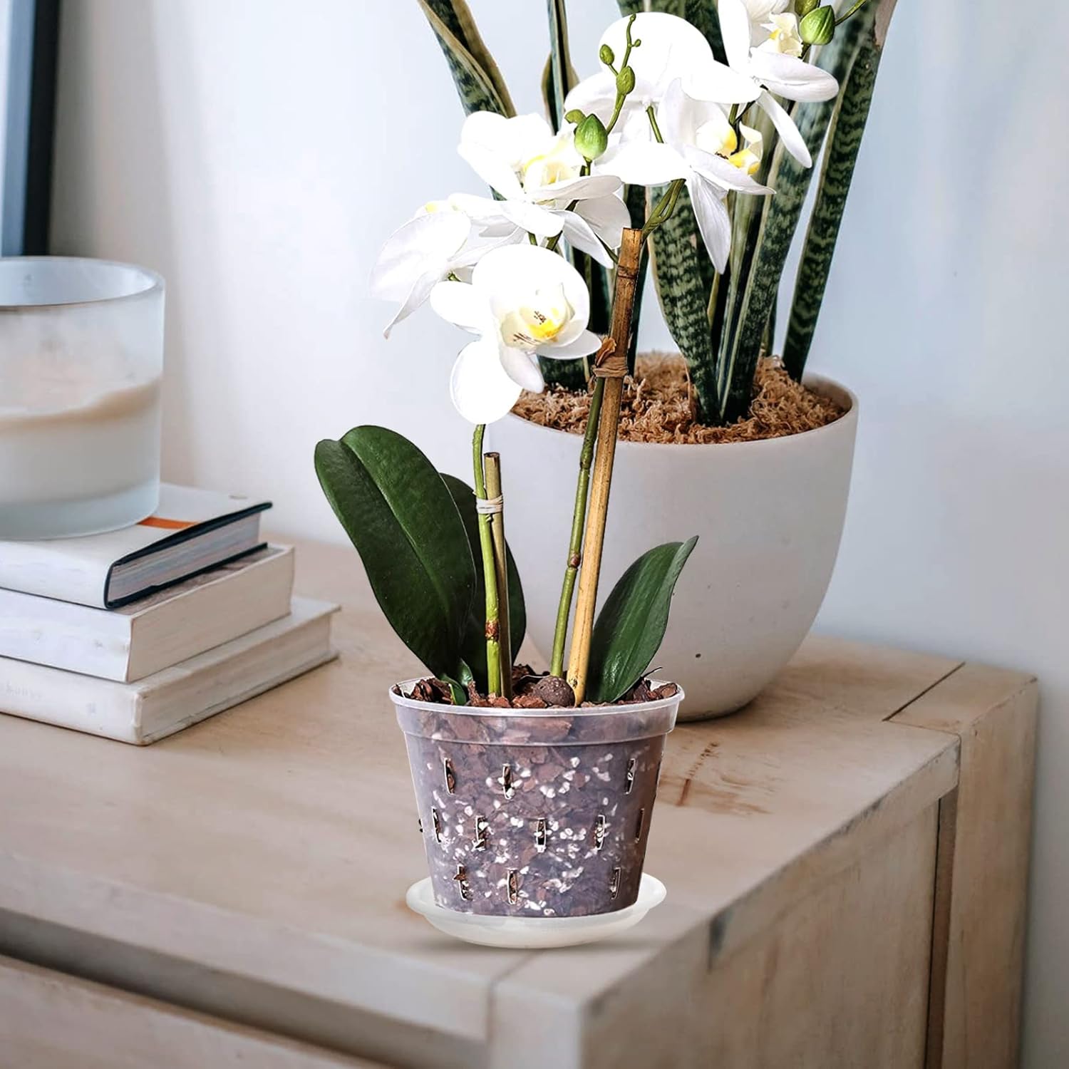 Angoily Clear Orchid Pots Plastic Flower Plant Pot with Saucer Root Control for Home Garden Office