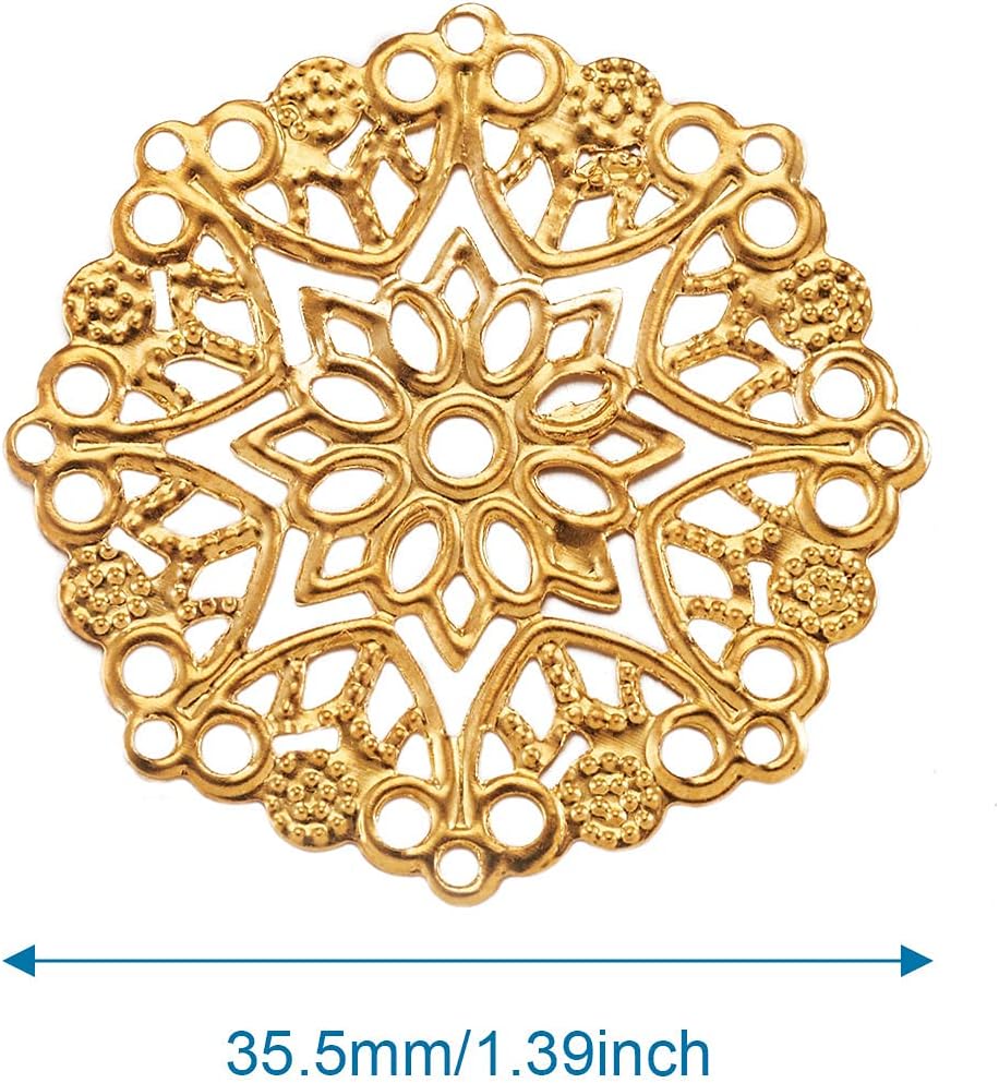 Pandahall 60Pcs 35.5x0.7mm Flat Round Iron Flower Filigree Wrap Charms Pendants Connectors Findings Mixed Color for DIY Jewelry Making - Image 6