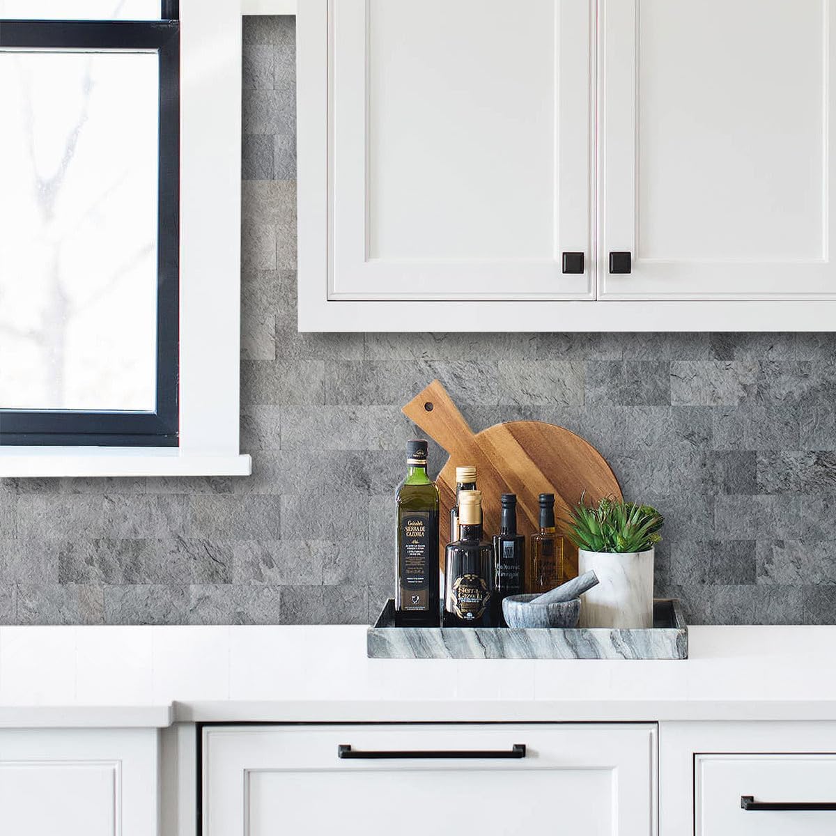AULIGET 3" x 6" Subway Tile Peel and Stick Backsplash, Thick PVC Stick on Wall Tiles (100, Dark Slate)