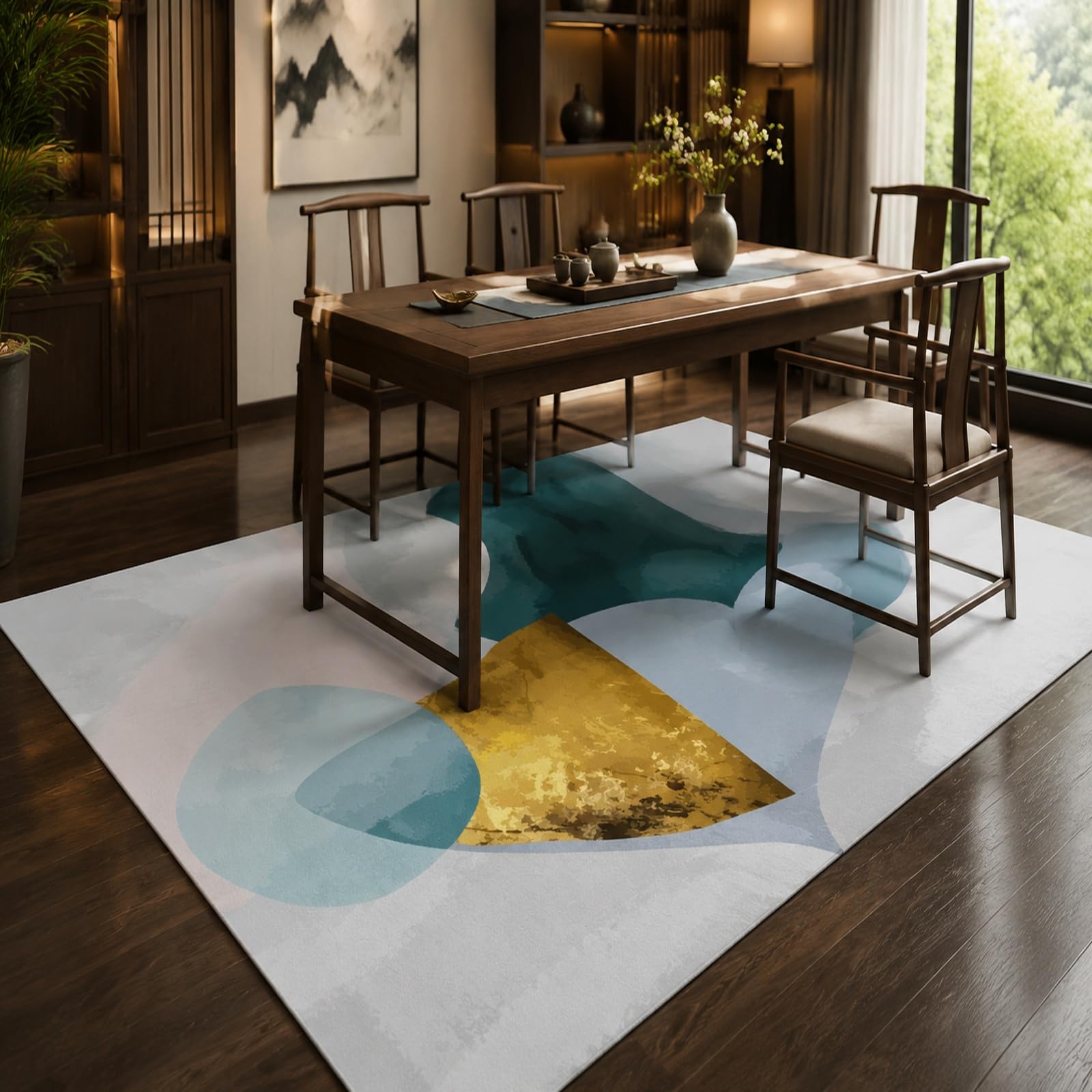 Tappeti, Square 160 x 160 cm, Astratto Moderno Giallo Blu Beige, Tappeto Salotto Lavabile, Carpet Soggiorno Decorazione sotto Tavolo Rug,