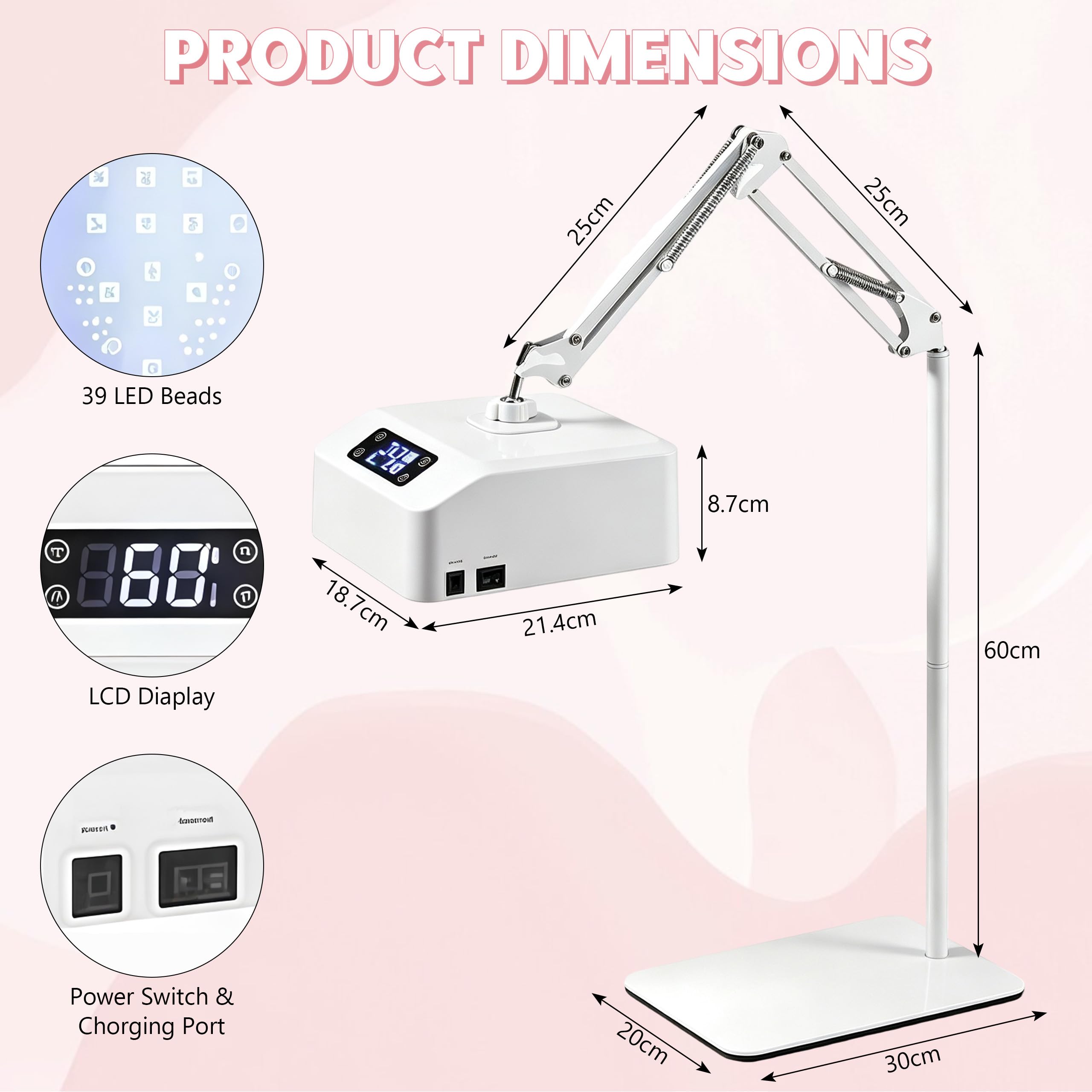 Lámpara de uñas UV, lámpara LED de uñas con temporizador 15/30/60/90s, lámpara colgante de pedicura con soporte y base, lámpara UV recargable para uñas de gel, dedos y pies