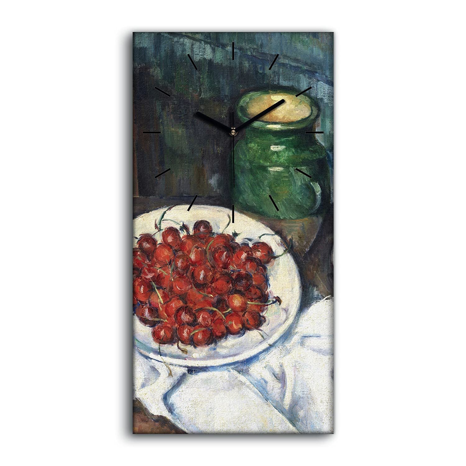 Horloge sur Toile Coloray 30x60cm avec aiguilles noires motif nature morte de cerises