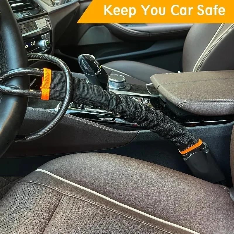 Cierre de seguridad para coche Bloqueo del volante, hebilla para cinturón de seguridad coche, cuerda bloqueo para, camión, Cable acero trenzado, antirrobo(Orange)