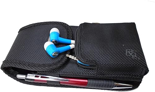 Funda vertical resistente con bolsillo extra con cremallera, clip de metal, soporte para bolígrafo y trabillas para cinturón, se adapta al teléfono