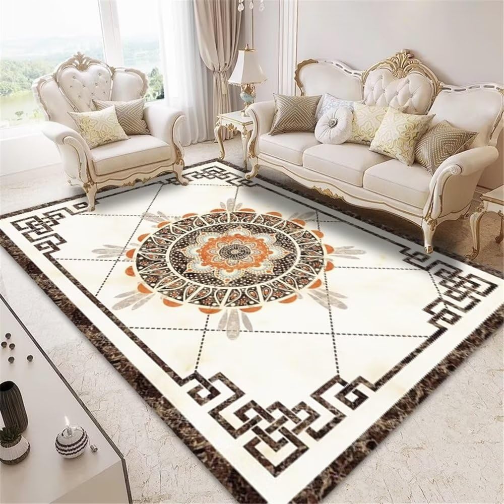 Tapis chambre motif marbre floral orange pour créer un cocon chaleureux 200X300cm