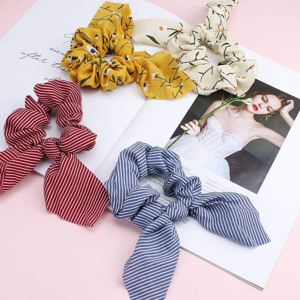 20PCS Hair Scrunchies Bow Ribbons Cute Bunny Ears Hair Accessories Gift 8PCS Satin Silk Bow Accessories Hair Bands, Bunny Ear  main image 3