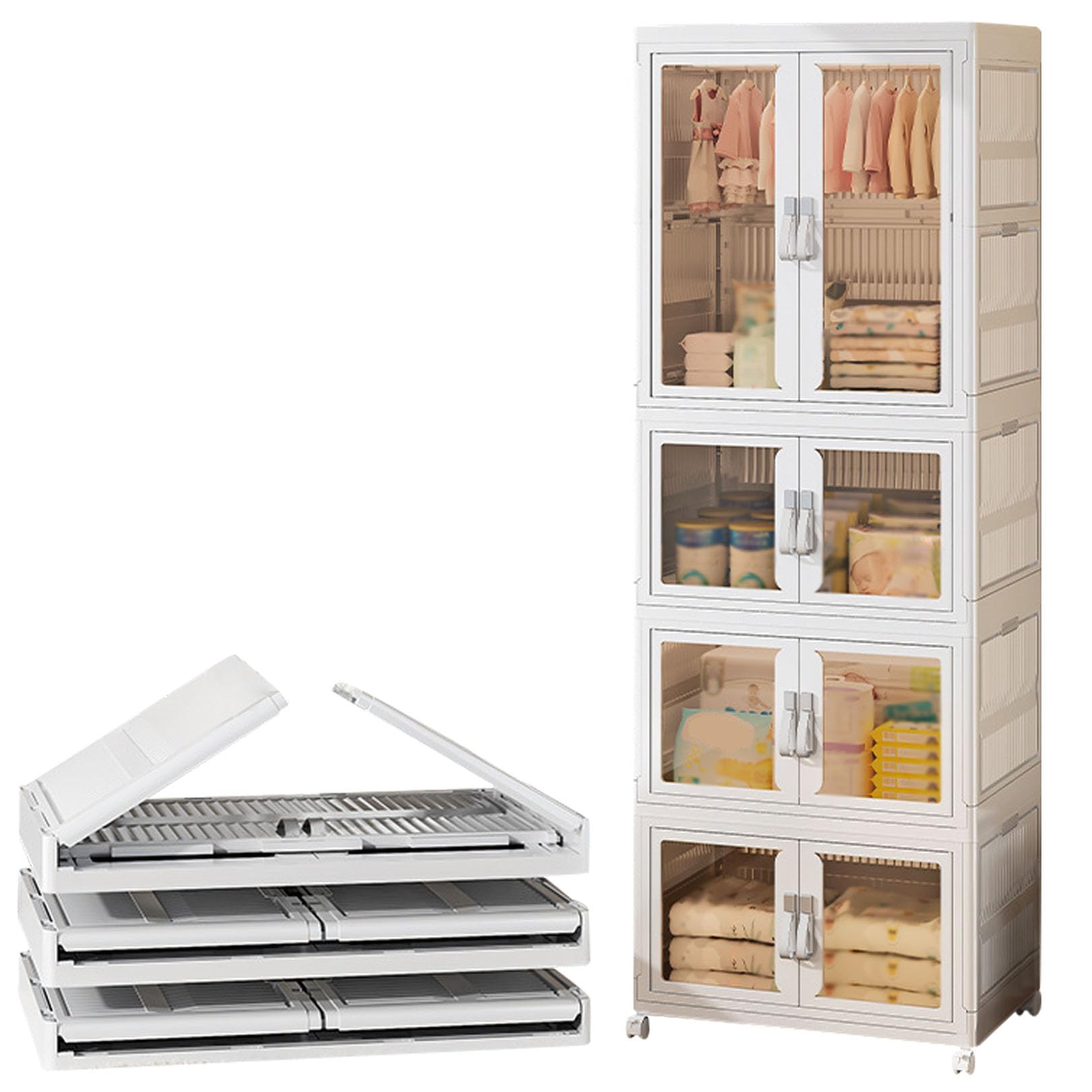 Armoire Pliable en graphismes à 2 rangées 4 Niveaux et 8 cubes multifonctionnelle, avec porte à ventouse magnétique Armoire Pliable en graphismes à 2 rangées 4 Niveaux et 8 cubes multifonctionnelle, avec porte à ventouse magnétique