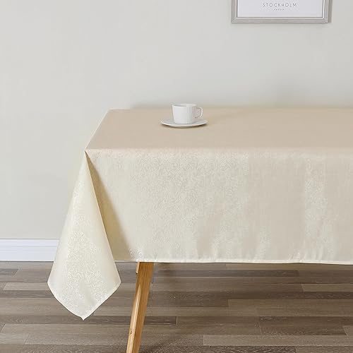 Miniatura 2 de Mantel rectangular de jacquard crema de 54 x 84 pulgadas, resistente al agua y sin arrugas, para exteriores, interiores, fiestas, bodas, comedor