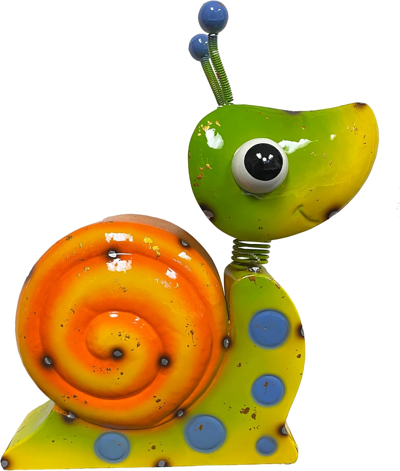 Colorful Metal Snail Garden Statue Green Body and Orange Shell, Patio and Lawn Sculpture Ornament, Outdoor Figurine Decoration, 22725A