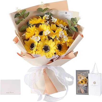 Amazon Fiorifiore ソープフラワー敬老の日 父の日 母の日 ひまわり ひな菊 バラ 誕生日プレゼント女性 人気 花束 退職 造花 送別 インテリア 造花 オンライン通販