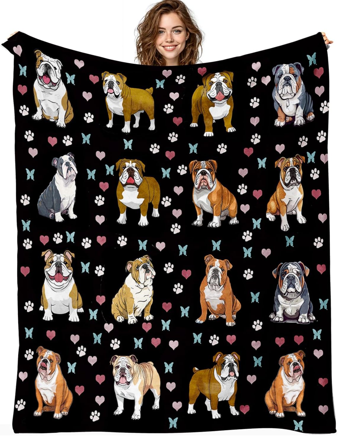 English Bulldog Blanket Bulldog Throw Blanket Soft Plush Flannel Fleece Bedding Bulldogs Gifts for Boys Girls Men Women Lovers Stuff for Couch Sofa Bed Room Decor 40"X50" - Image 2