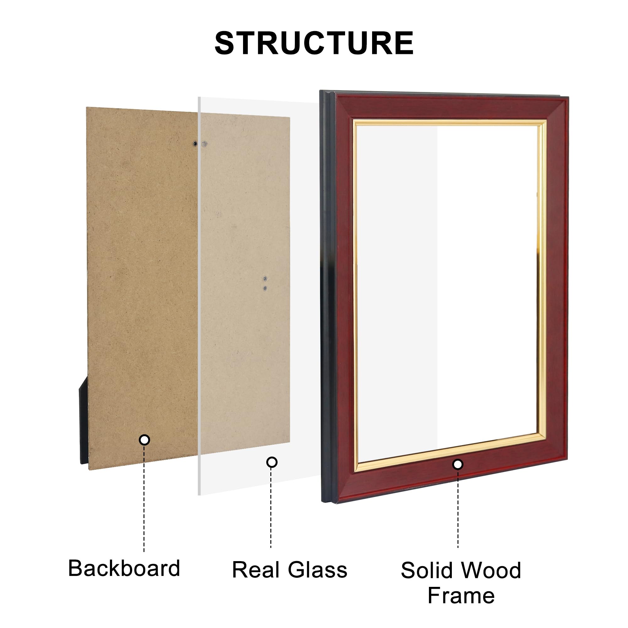 GraduatePro Wood A4 Certificate Diploma Frame Rustic Cherry Finish with Gold Trim, Cherry-Gold Trim - Image 4