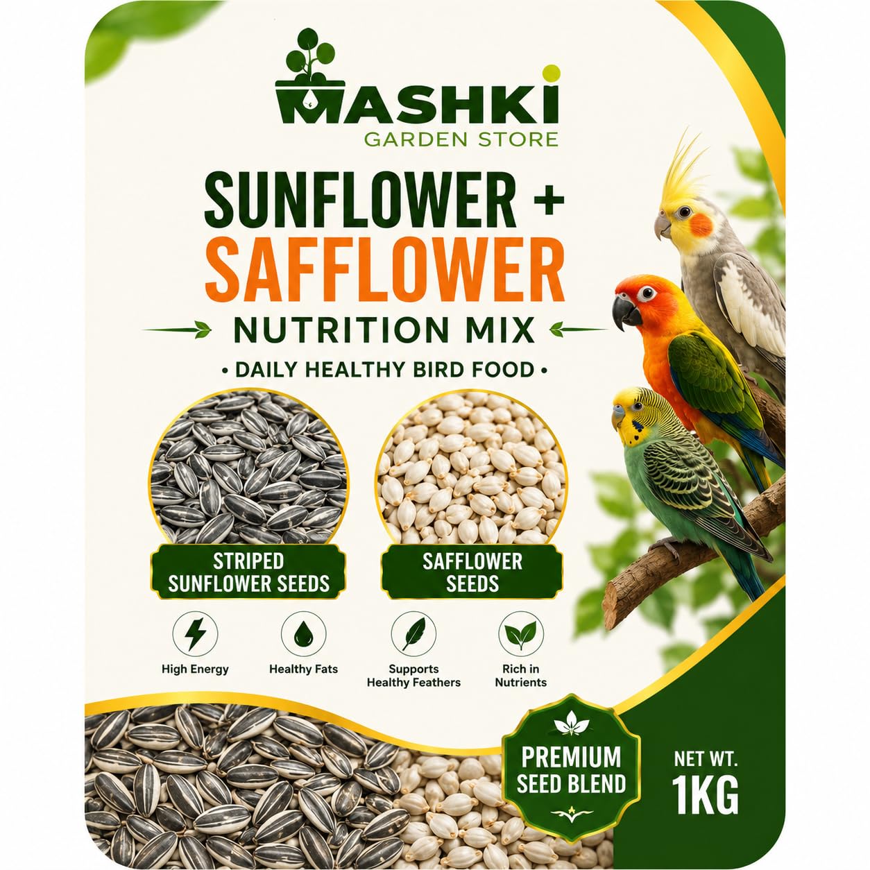 MASHKI Sunflower and Safflower Rich Nutrition Mix Seed Daily Bird Food Cleaned Organic Combo Kusum beej and Surajmukhi Dry - New Born, Young, Adult, Senior Bird Food 3