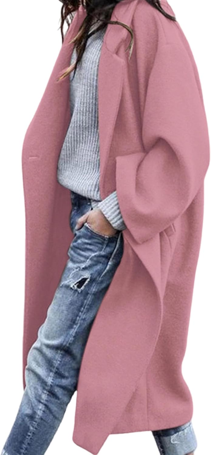 PRETTYGARDEN Womens Winter Coats 2025 Trendy Long Sleeve Notch Lapel Button Long Jackets Casual Oversized Vacation Outfits
