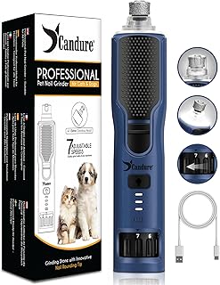 Candure Krallenschleifer für Hunde bis zu 7-Gang Hundepfoten Trimmer, Geräuscharmer Wiederaufladbarer Haustier Krallenschleifer mit 360° LED-Lichtern & Zusätzlichem Schleifkopf