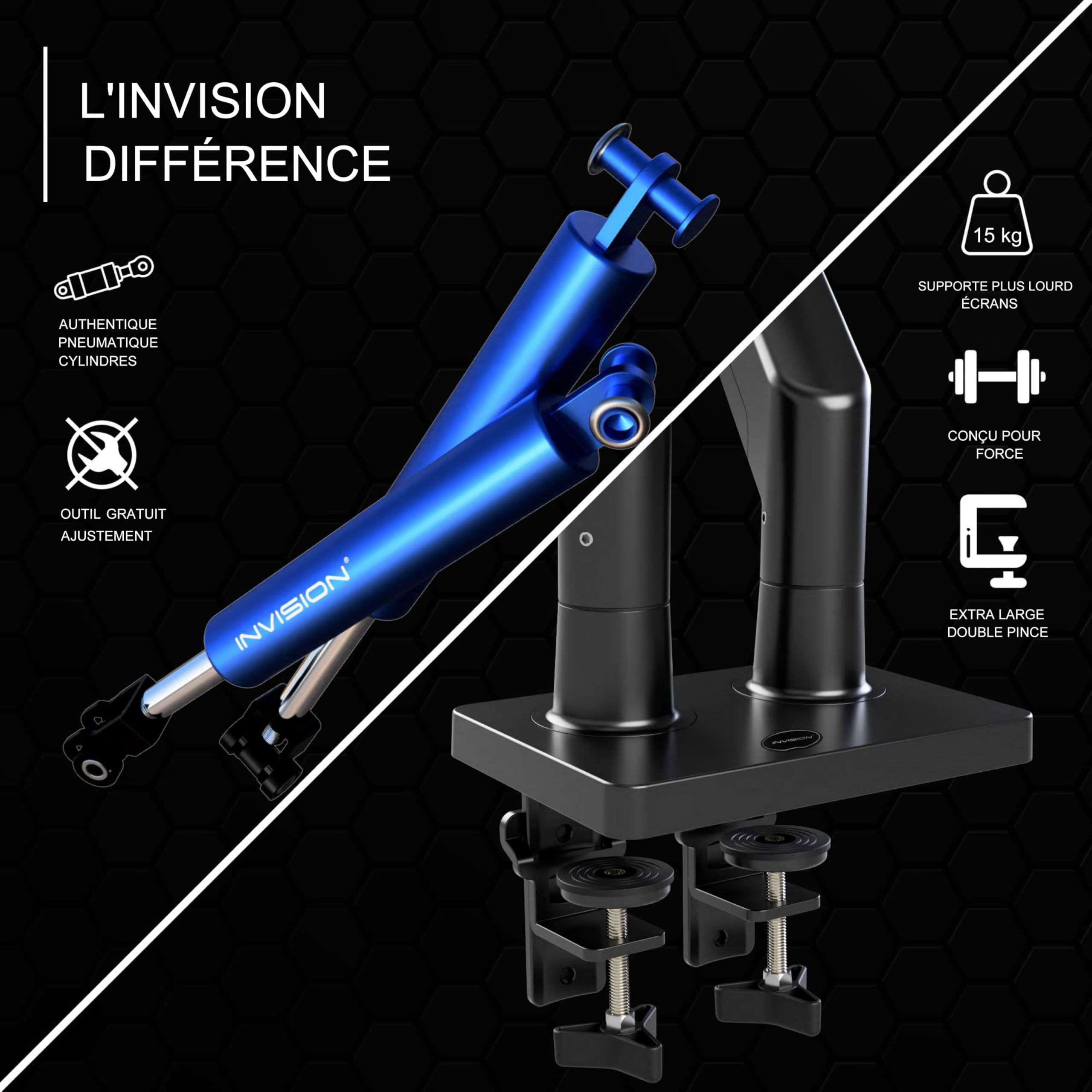 Invision Support Écran PC Bras Double 24-35 Pouces VESA 75/100mm Réglable en Hauteur MX900