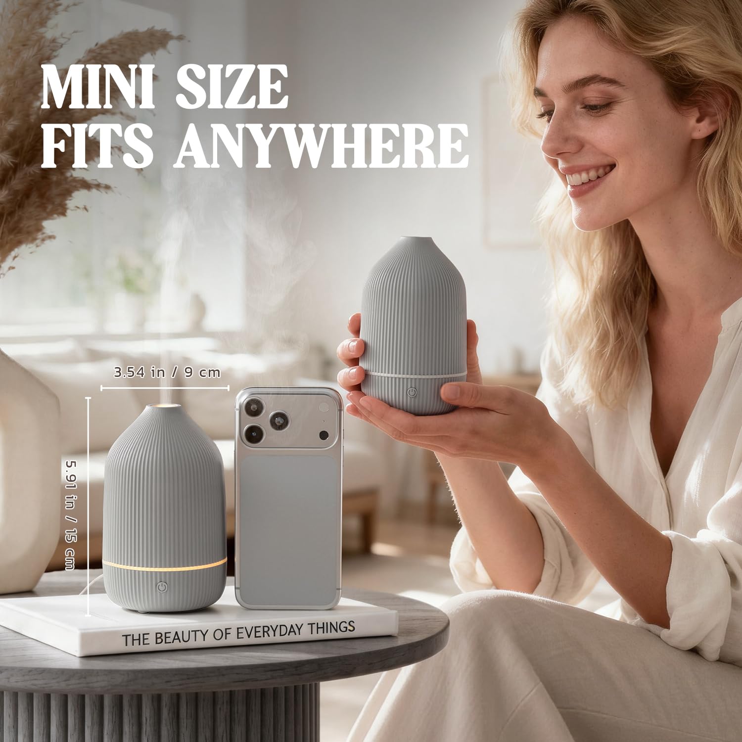 SALUBRITO Aroma Diffuser, 100ml Grau Diffusor für ätherische Öle, Ultraschall Aromatherapie Diffuser, Klein Diffuser für Zuhause Büro Yoga, Geschenk für Frauen