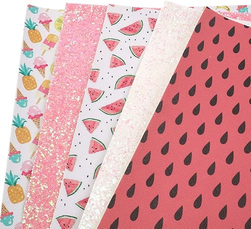 Miniatura 4 de David Angie Summer Fruits - Hoja de piel sintética con purpurina y tela de cuero sintético surtido, 5 unidades de 7.7 x 12.9 pulgadas (7.9 in x 13.0