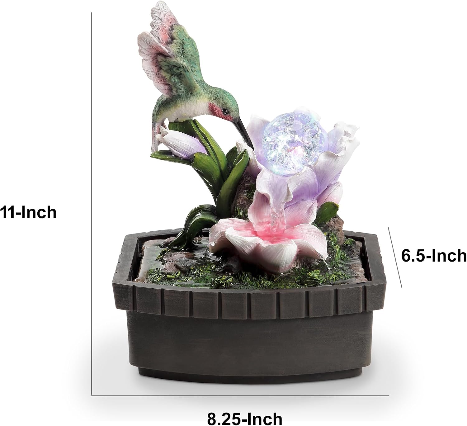 Benjara Eci 11" Hummingbird Tabletop Fountain- Accent Crystal LED Light Ball