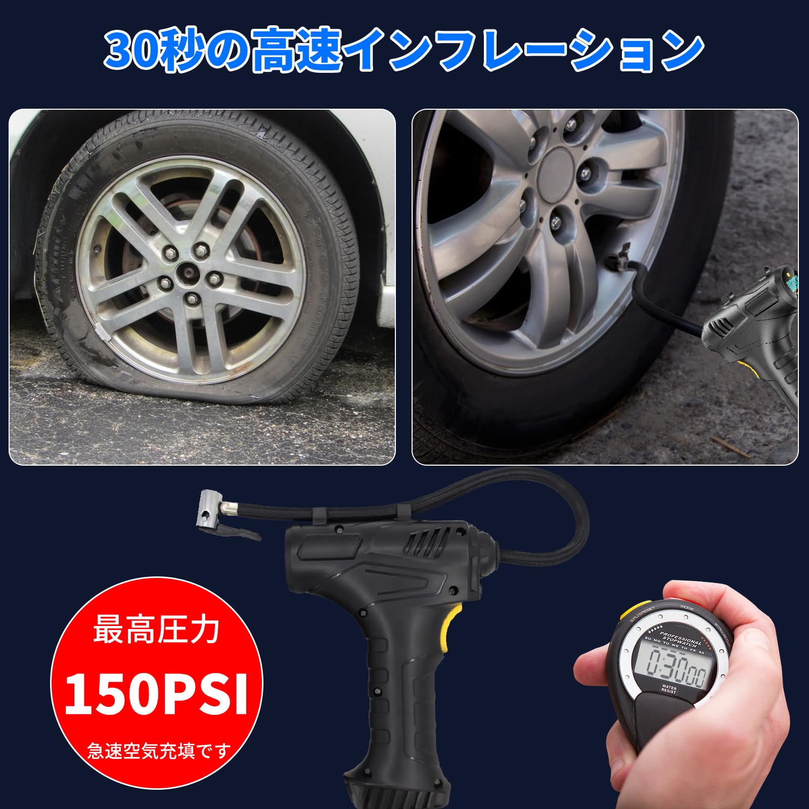 Amazon | OBEST カーエアコンプレッサー コードレスタイヤ 