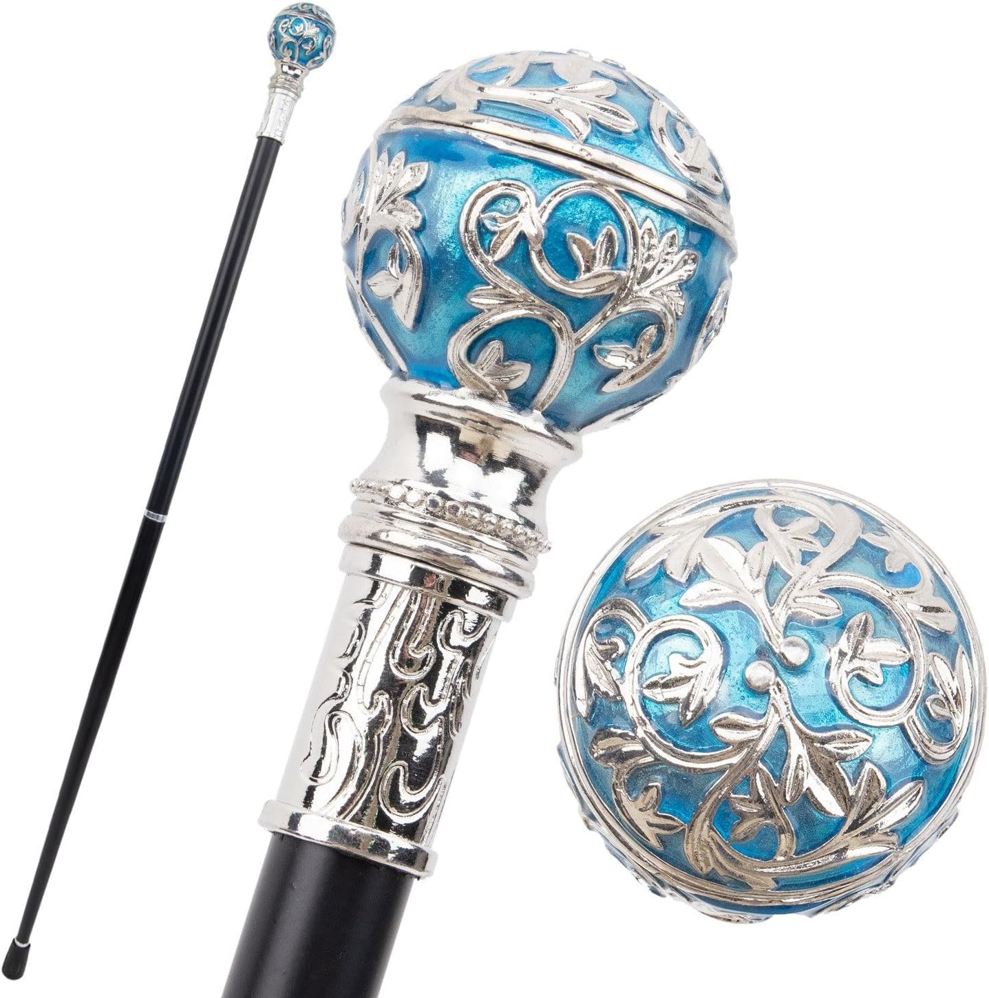 Blue Flower Ball Walking Cane, Fashion Decorative Walking Stick Gentleman Elegant Cosplay Cane Knob Crosier 92cm