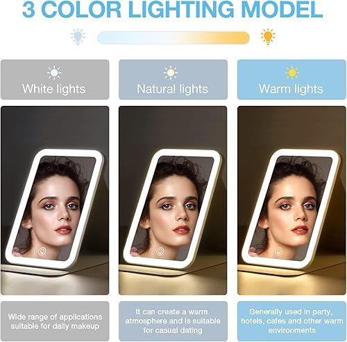 Miniatura 21 de Kintion Espejo de maquillaje de viaje, espejo de maquillaje portátil con iluminación LED, espejo de tocador de pantalla táctil de rotación de 360°