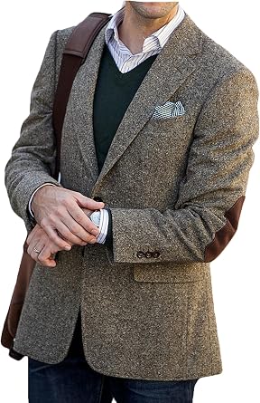 Mens Tweed Blazer Suit Jacket Autumn Blazer Male Vintage Short Trench Coat