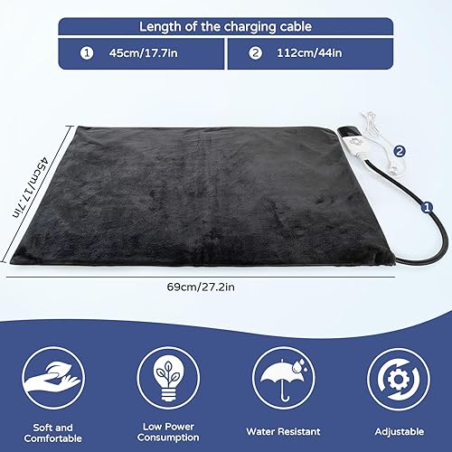 Miniatura 6 de Almohadilla térmica grande para perros de 18 x 27 pulgadas, temperatura ajustable de 9 niveles y temporizador de 4 niveles, cama térmica impermeable