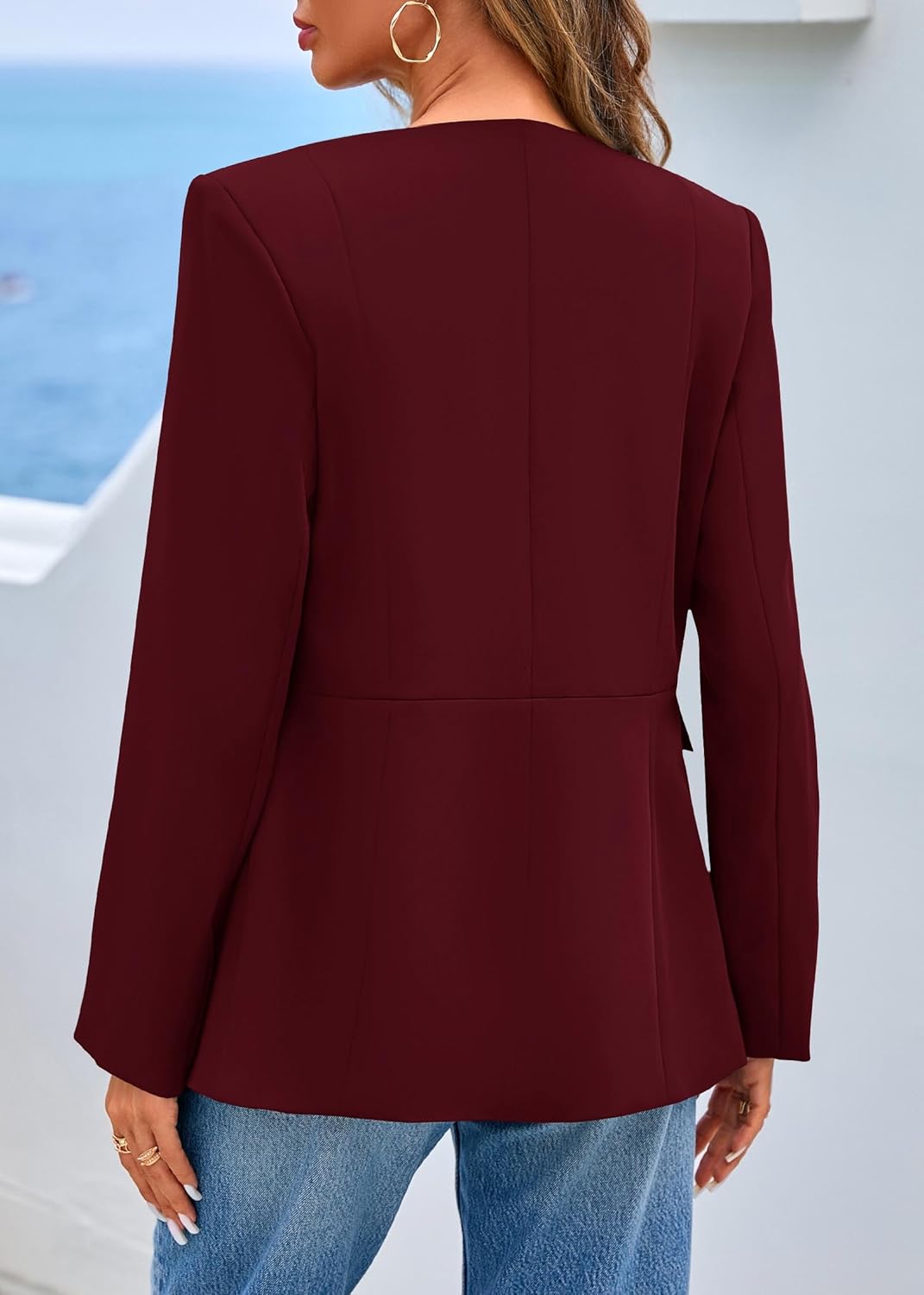 Lazysmile Blazers for Women Long Sleeve Crewneck Button Down Suit Jackets Work Office Business Casual Outfits with Pockets - Image 2