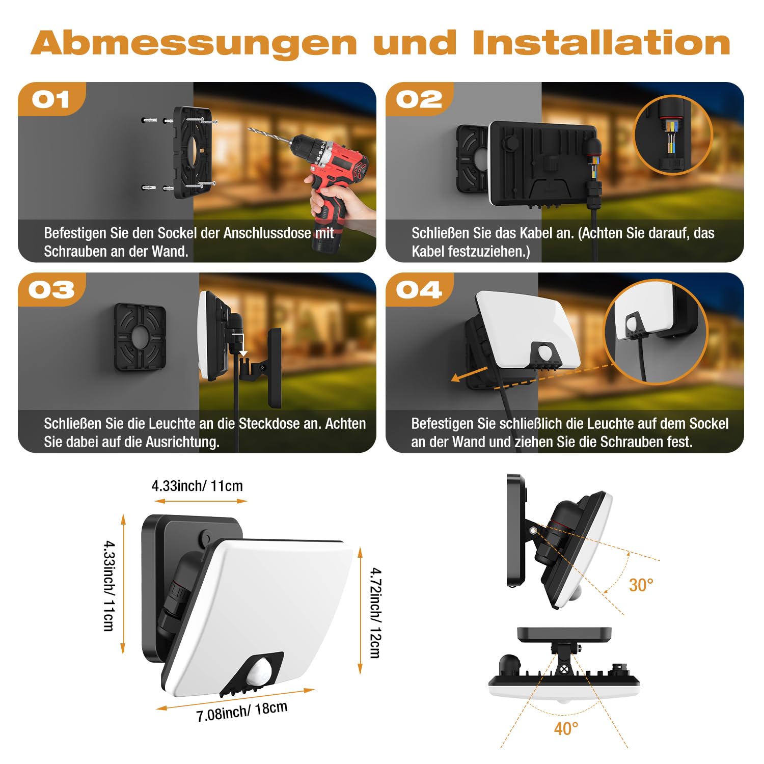 vighep 24W Led Strahler mit Bewegungsmelder Außen, IP65 Wasserdicht Fluter Flutlicht, 3000K-6500K Außenlampe, Außenleuchte Scheinwerfer für Garten, Garage, Haustür