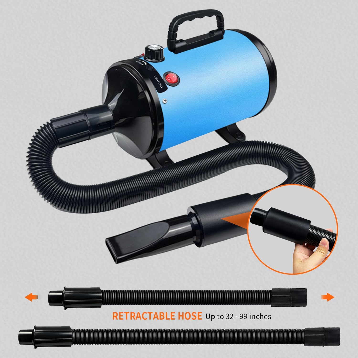 Dog Dryer for Pet Grooming, High-Velocity Force Blow Dryer, Speed Temperature Adjustable Dog Blower Grooming Dryer with 4 Nozzles