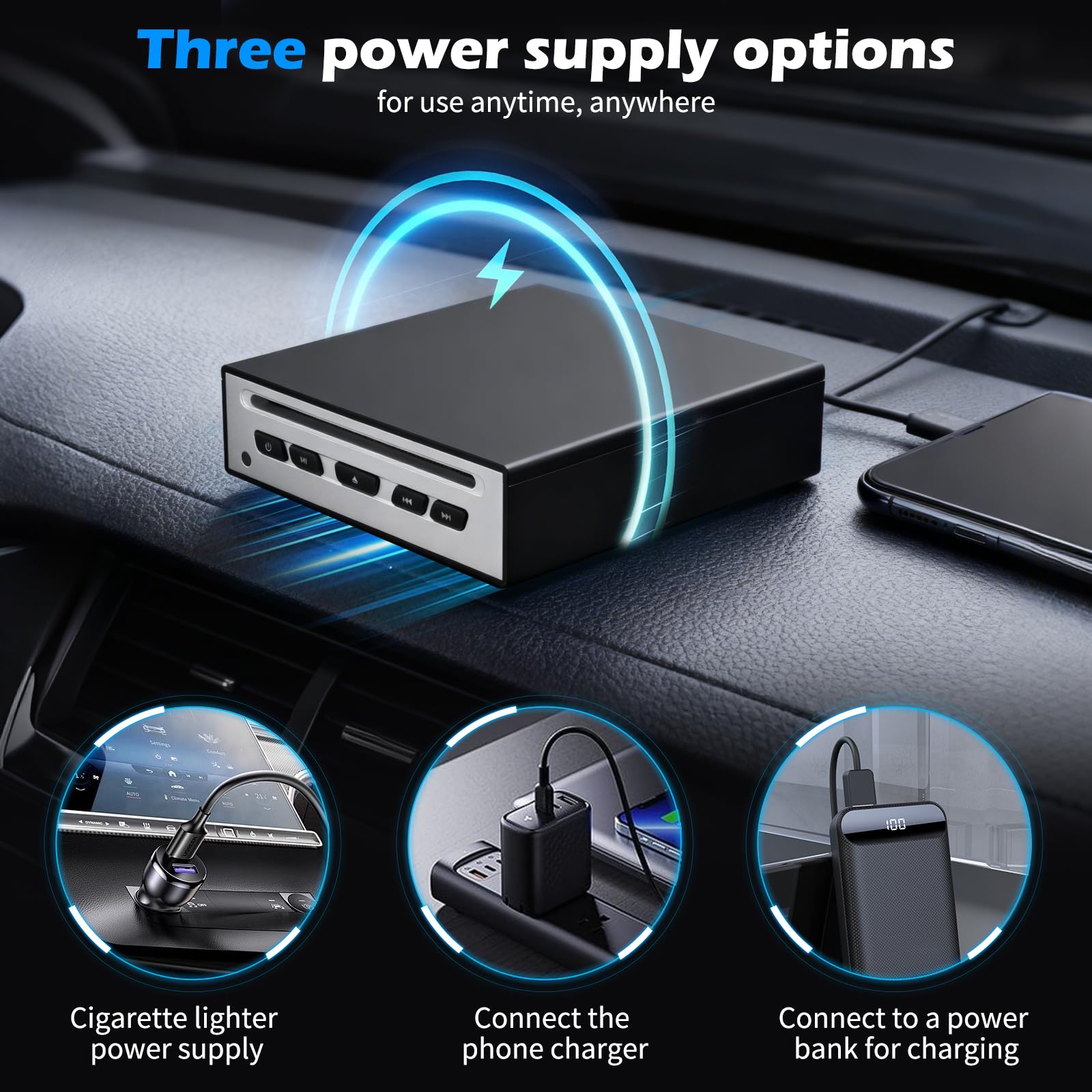 Reproductor de CD para coche – Reproductor de CD externo universal para coche con USB, AUX, HDMI y puerto USB-C, Plug & Play, compatible con radio de coche, portátil, TV, ordenador y equipo de alta