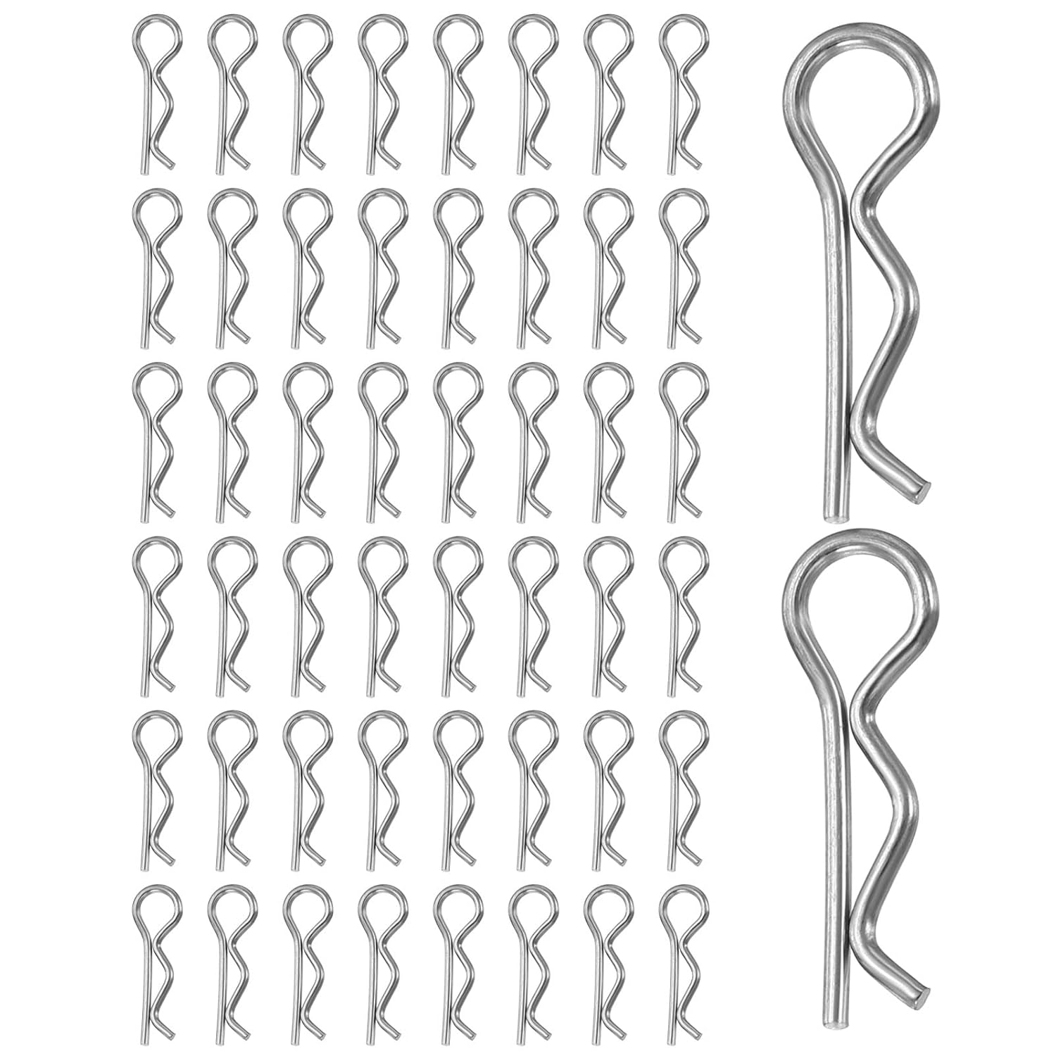 HARFINGTON 50pcs Hitch Pins Clips M1x17mm Cotter Pins Stainless Steel R Clips Spring Retaining for Trailer Locking Mowers Trucks RVs Machinery Heavy Duty Pin Locking Systems, Silver
