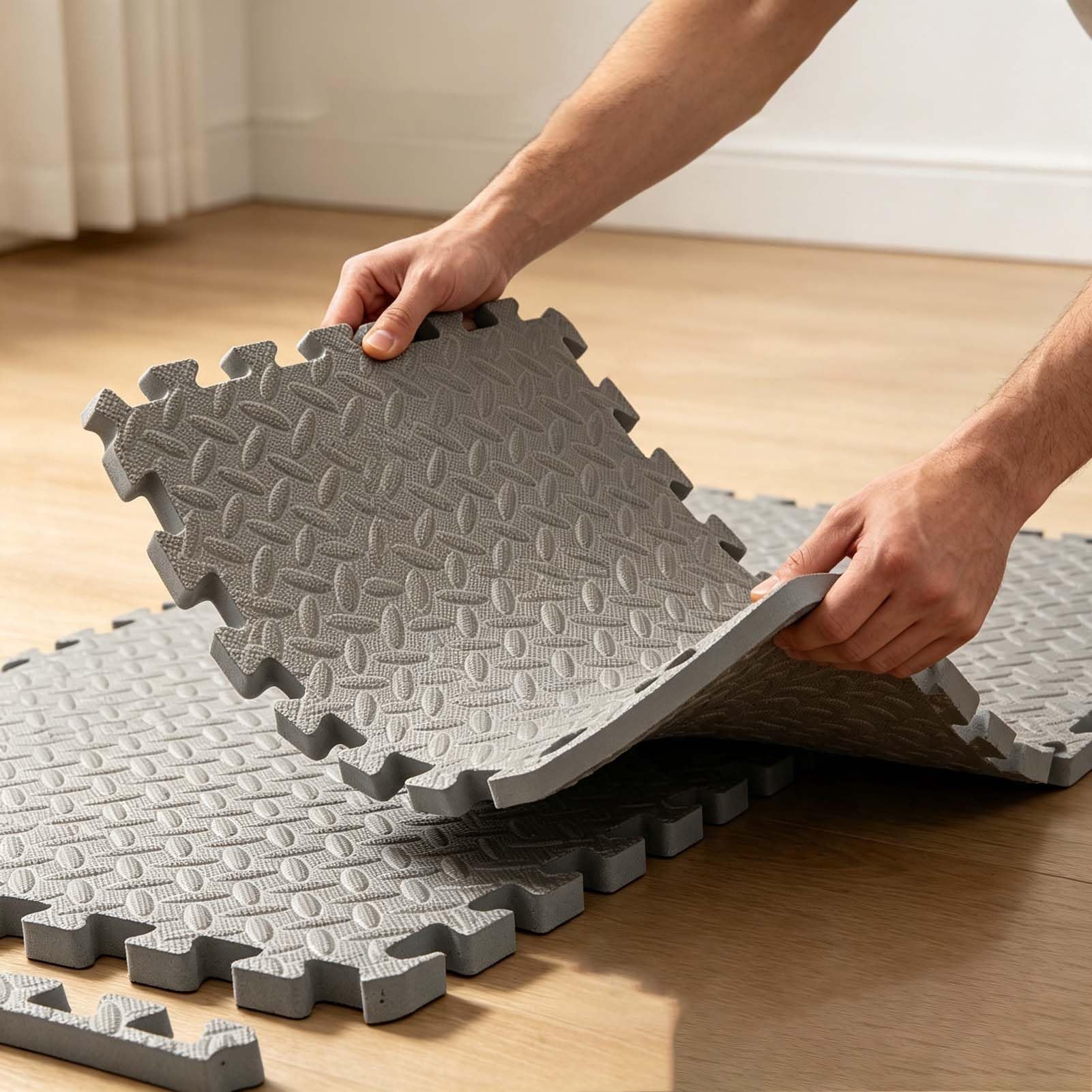 Łączone maty podłogowe typu puzzle z pianki EVA – idealne do pokoju zabaw, jako mata dla niemowląt lub mata do ćwiczeń; dwustronna powierzchnia i miękka amortyzacja)